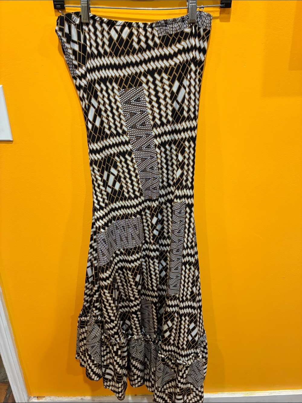 Black & White Geometric Maxi Skirt with Ruffle Hem